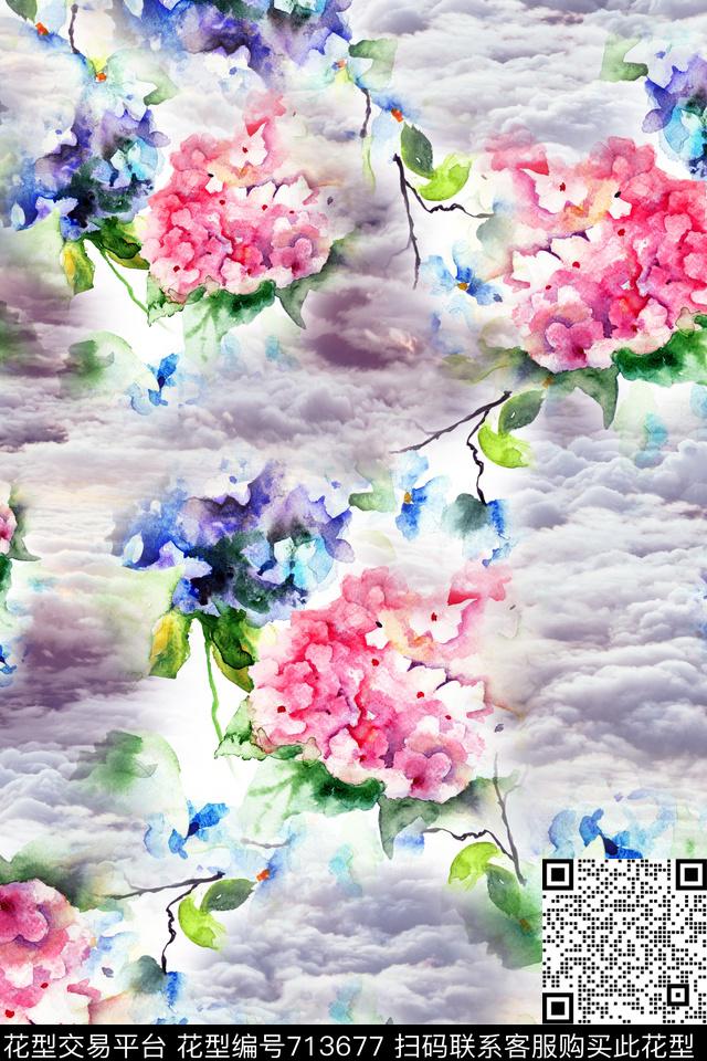 女装中国风花鸟植物数码印花花型下载（图片编号: 713677） - 瓦栏（Walan）