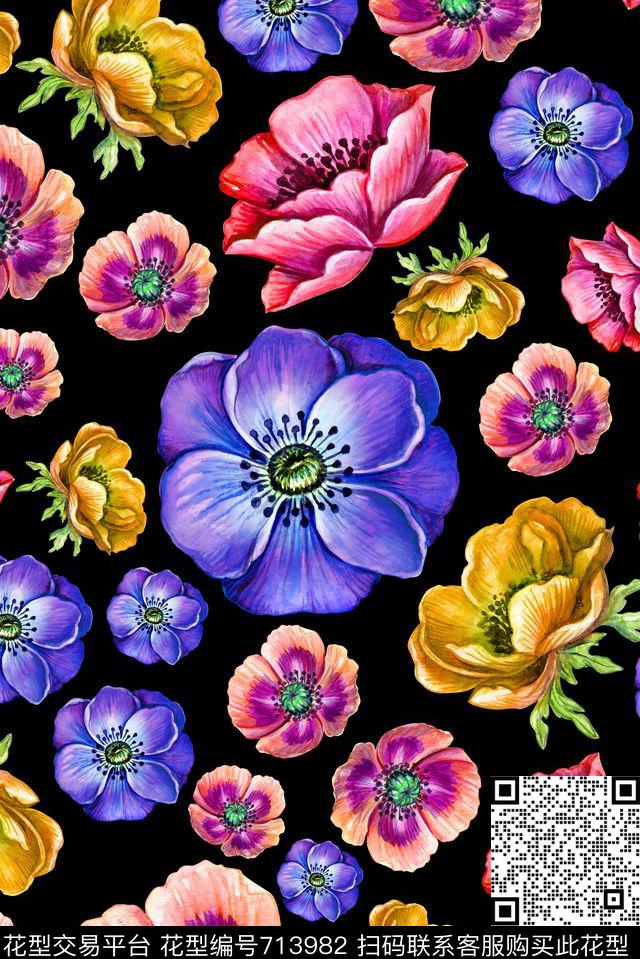 满版经典复古数码印花花型下载（图片编号: 713982） - 瓦栏（Walan）