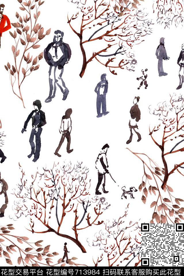 手绘人物写生数码印花花型下载（图片编号: 713984） - 瓦栏（Walan）