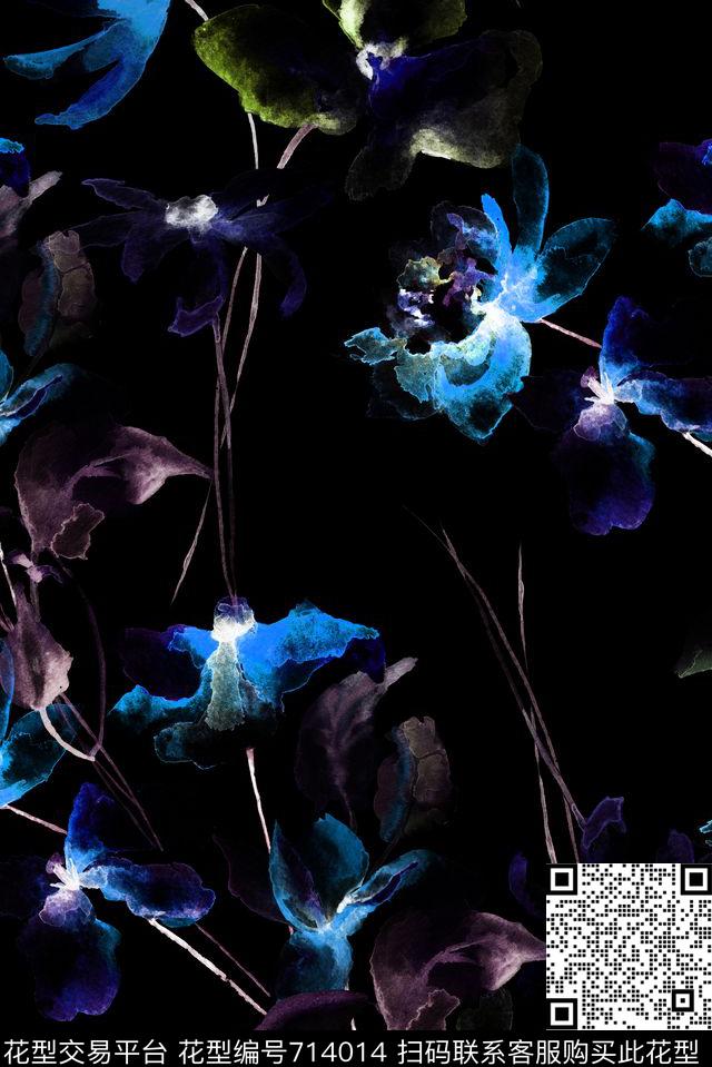 手绘隐色抽象数码印花花型下载（图片编号: 714014） - 瓦栏（Walan）
