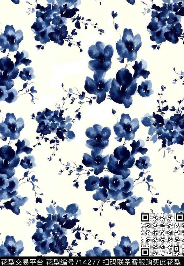 艺术花卉抽象数码印花花型下载（图片编号: 714277） - 瓦栏（Walan）