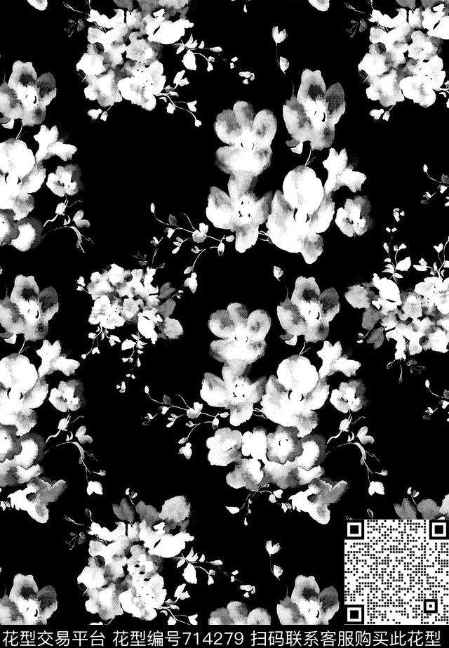 艺术花卉抽象数码印花花型下载（图片编号: 714279） - 瓦栏（Walan）