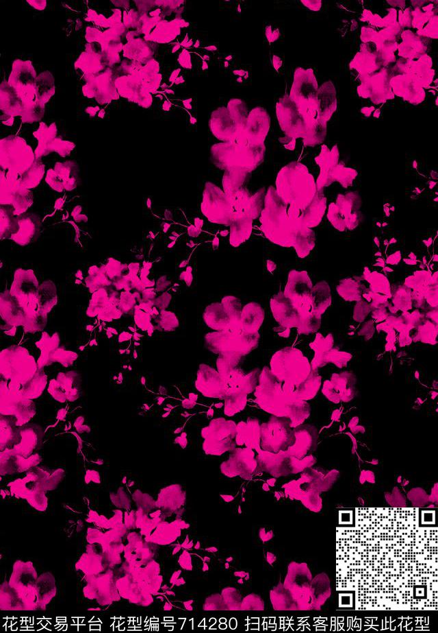 艺术花卉抽象数码印花花型下载（图片编号: 714280） - 瓦栏（Walan）