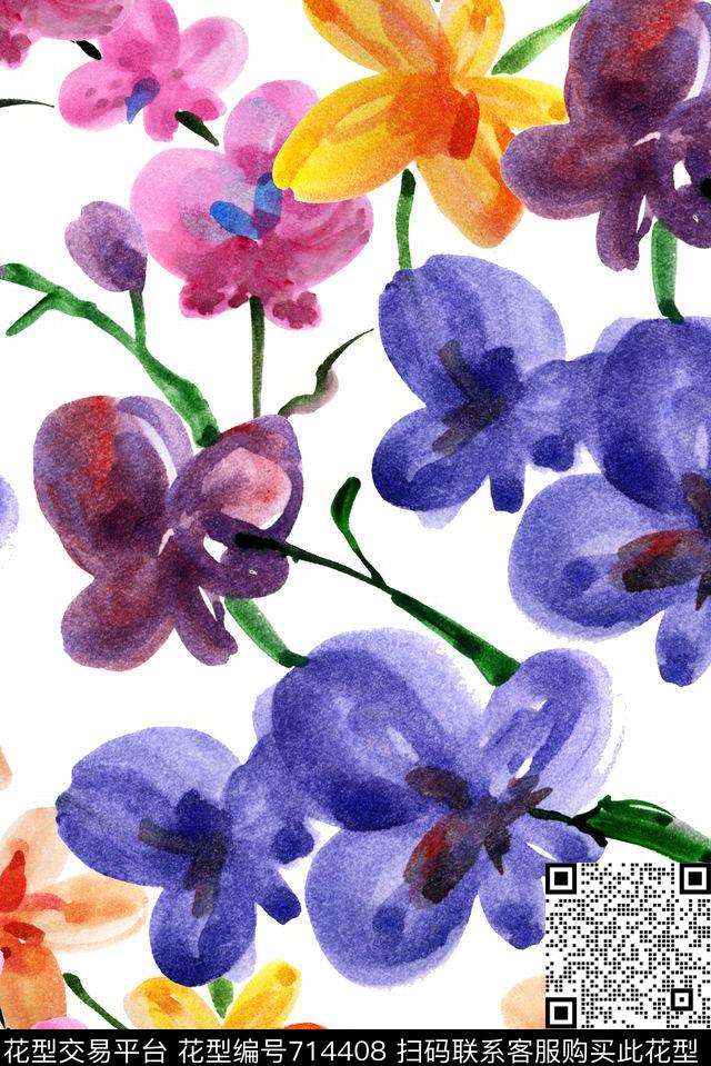 手绘宝蓝卡通数码印花花型下载（图片编号: 714408） - 瓦栏（Walan）