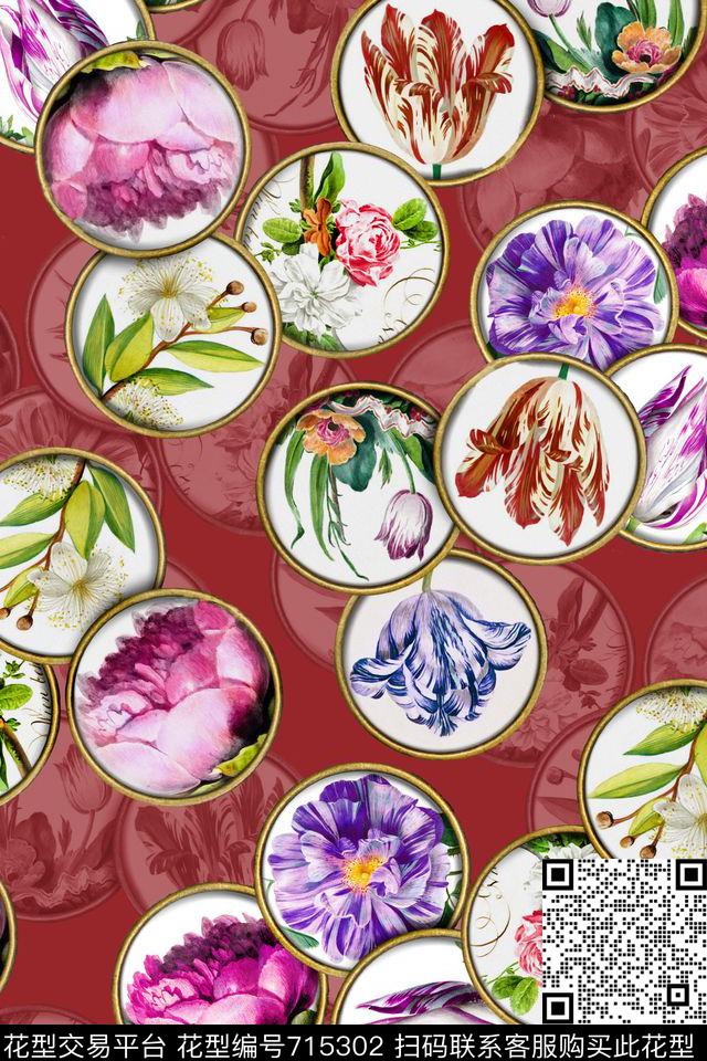 2016-9-29水彩花卉圆圈几何1.jpg - 715302 - 几何 圆圈 花卉 - 数码印花花型 － 女装花型设计 － 瓦栏