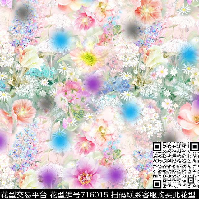 花朵集合彩色花朵花卉数码印花花型下载（图片编号: 716015） - 瓦栏（Walan）