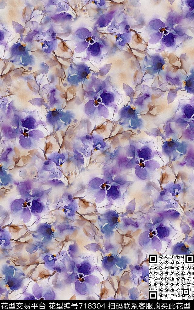 兰花小碎花花朵数码印花花型下载（图片编号: 716304） - 瓦栏（Walan）