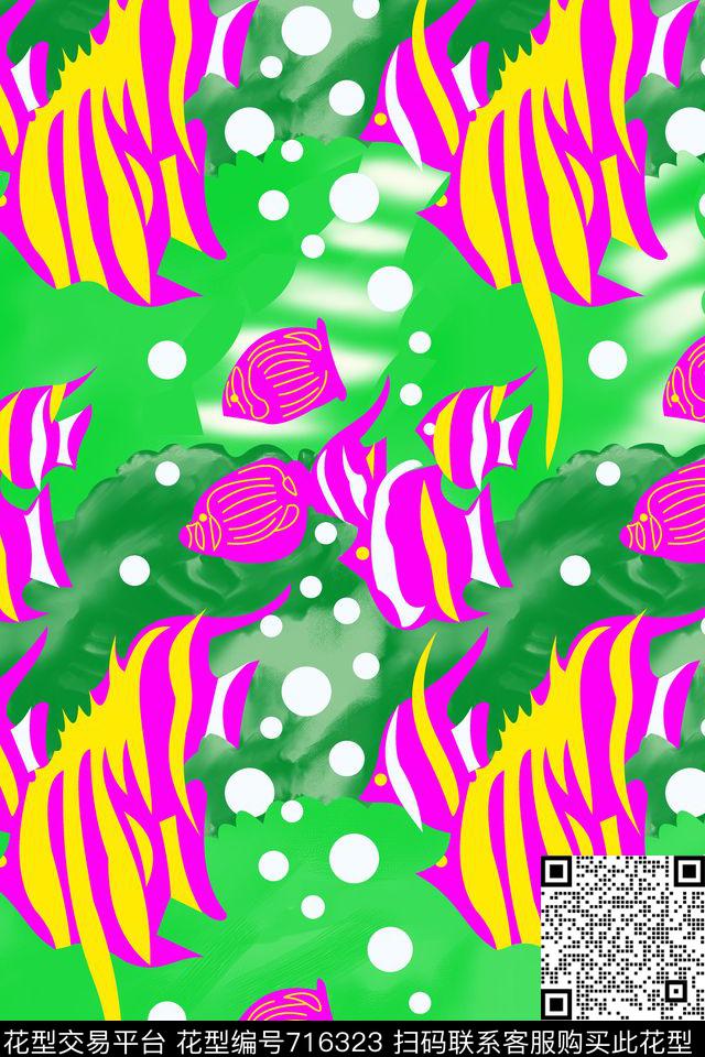 女泳1.jpg - 716323 - 卡通 鱼类 海洋 - 传统印花花型 － 泳装花型设计 － 瓦栏