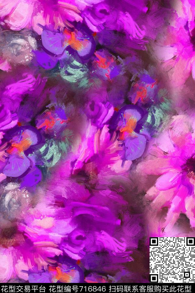手绘油画花卉数码印花花型下载（图片编号: 716846） - 瓦栏（Walan）