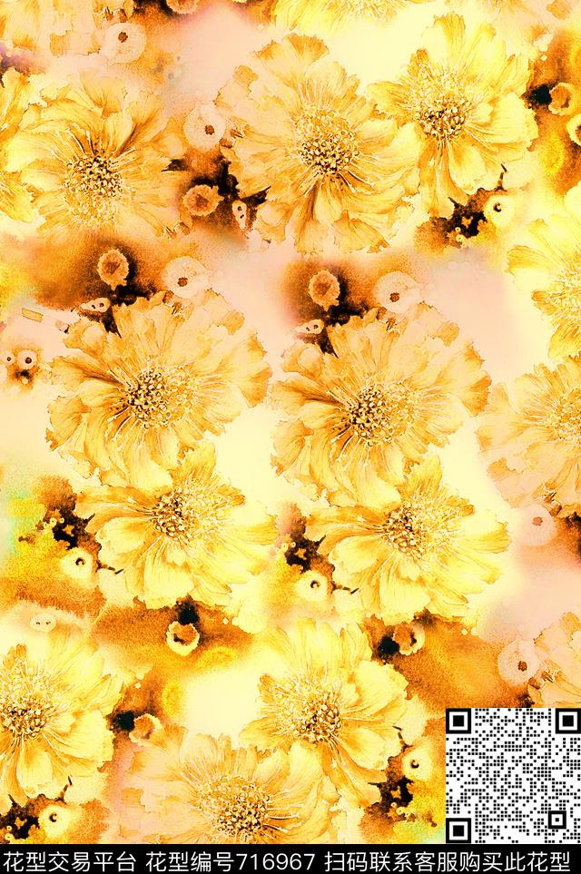 花朵花卉水彩数码印花花型下载（图片编号: 716967） - 瓦栏（Walan）