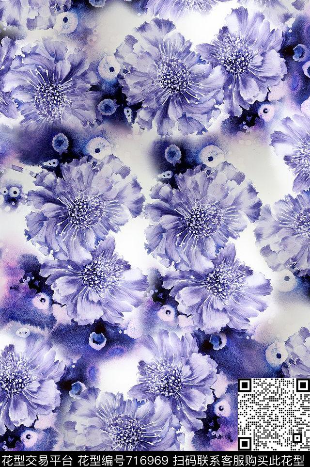 花朵花卉水彩数码印花花型下载（图片编号: 716969） - 瓦栏（Walan）