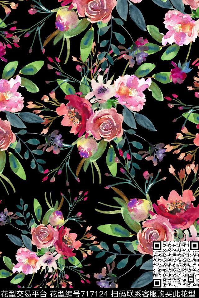 手绘精美清爽数码印花花型下载（图片编号: 717124） - 瓦栏（Walan）
