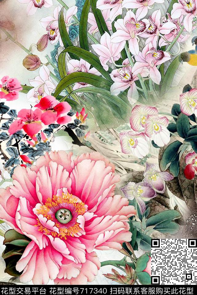 x-0678.jpg - 717340 - 民族风 中国风 牡丹 - 数码印花花型 － 女装花型设计 － 瓦栏