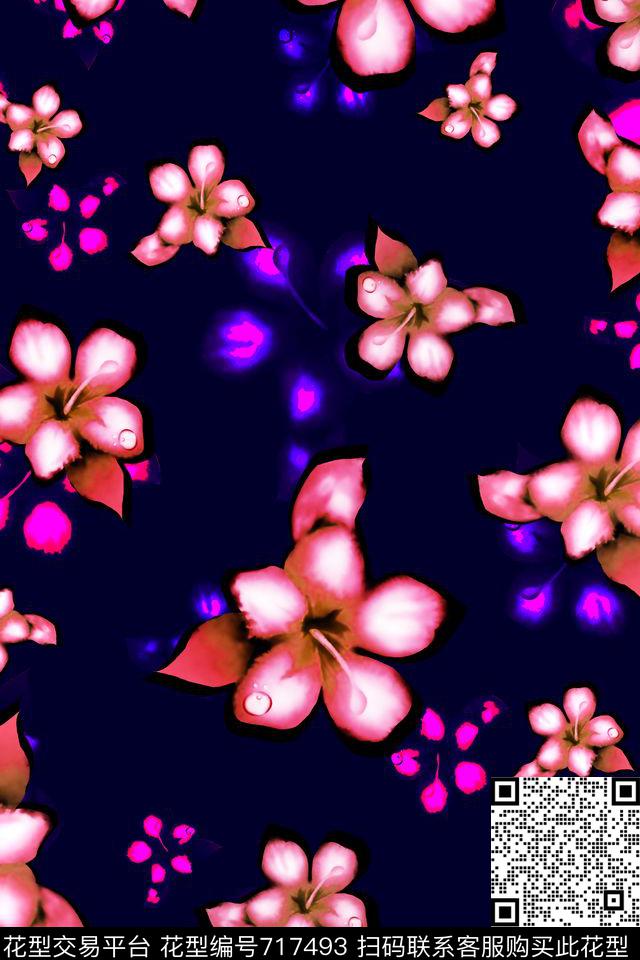 小红花.jpg - 717493 - 花朵 花卉 黑底 - 数码印花花型 － 女装花型设计 － 瓦栏