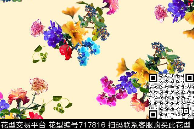 女装花卉纯色底数码印花花型下载（图片编号: 717816） - 瓦栏（Walan）