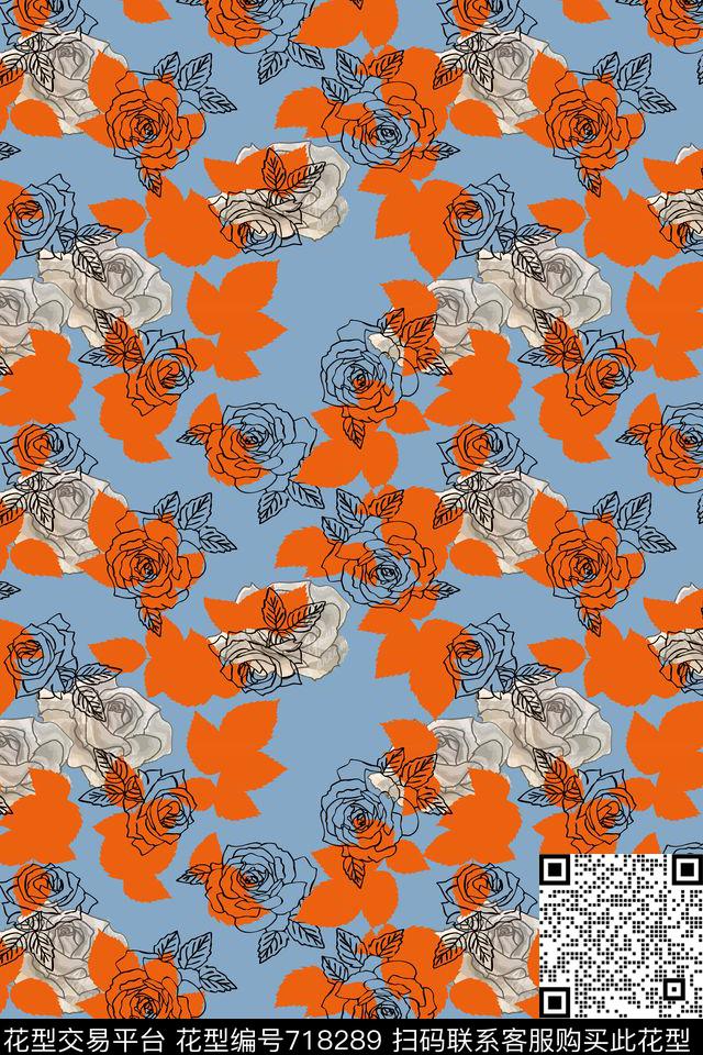 乱花小碎花玫瑰数码印花花型下载（图片编号: 718289） - 瓦栏（Walan）