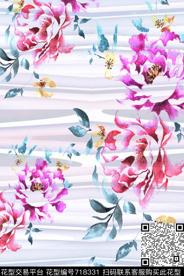 玫瑰花朵花卉数码印花花型下载（图片编号: 718331） - 瓦栏（Walan）