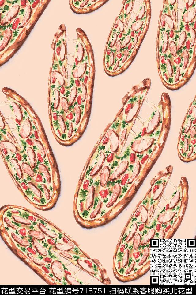 美味匹萨食物数码印花花型下载（图片编号: 718751） - 瓦栏（Walan）
