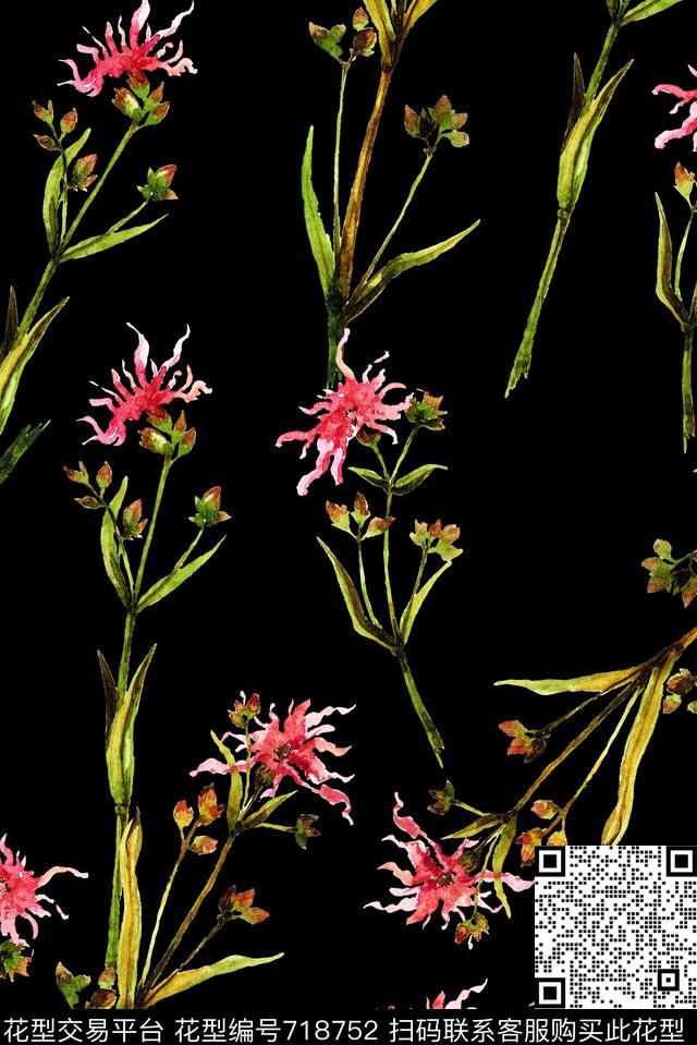 抽象野花枝条数码印花花型下载（图片编号: 718752） - 瓦栏（Walan）