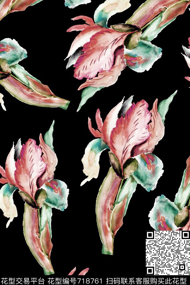 手绘精美花骨朵数码印花花型下载（图片编号: 718761） - 瓦栏（Walan）