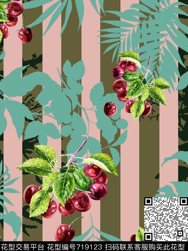 条纹几何花草果子传统印花花型下载（图片编号: 719123） - 瓦栏（Walan）