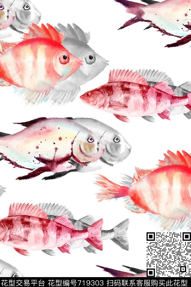 手绘深海鱼艺术数码印花花型下载（图片编号: 719303） - 瓦栏（Walan）