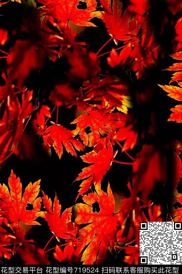 枫叶叶子女装数码印花花型下载（图片编号: 719524） - 瓦栏（Walan）