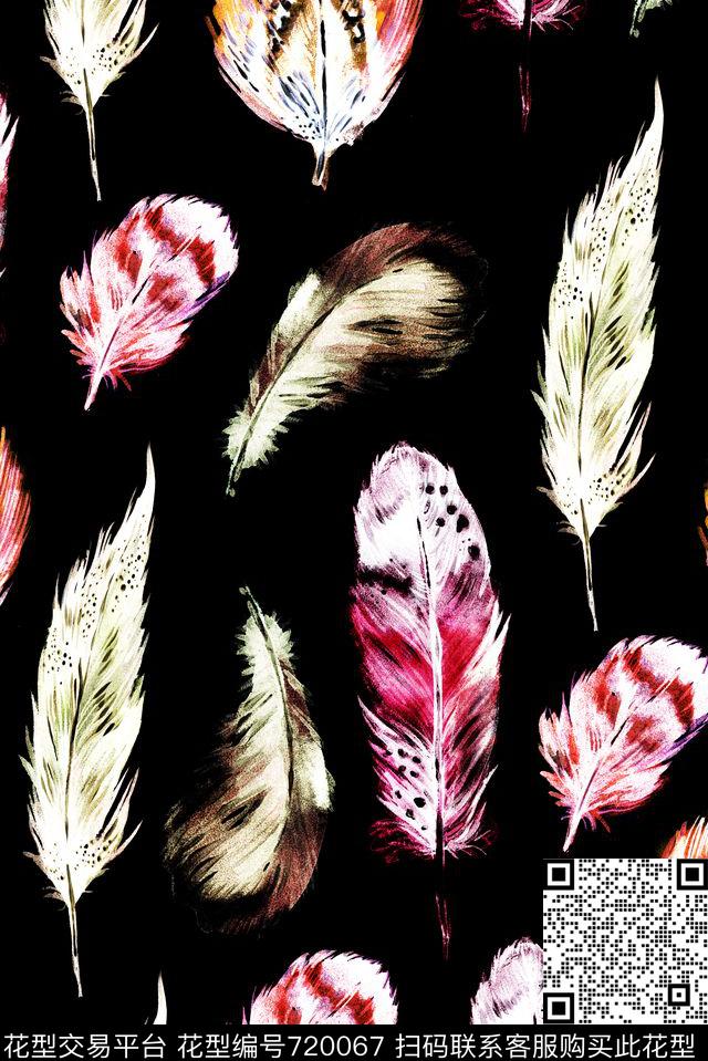 手绘抽象羽毛数码印花花型下载（图片编号: 720067） - 瓦栏（Walan）
