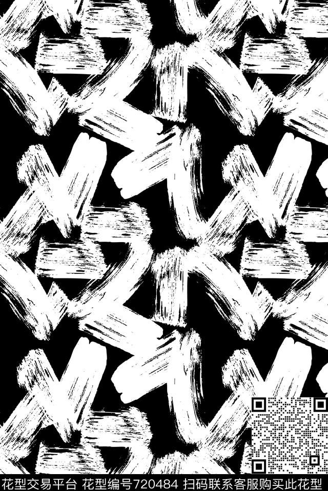 艺术抽象笔刷数码印花花型下载（图片编号: 720484） - 瓦栏（Walan）