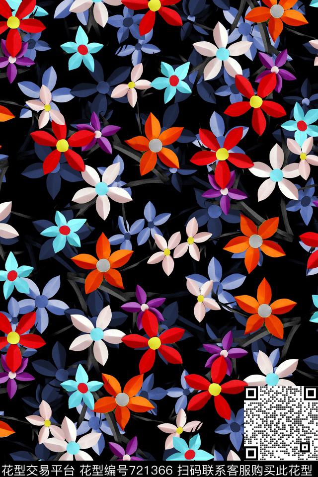 小纸花.jpg - 721366 - 花朵 花卉 连衣裙 - 数码印花花型 － 女装花型设计 － 瓦栏