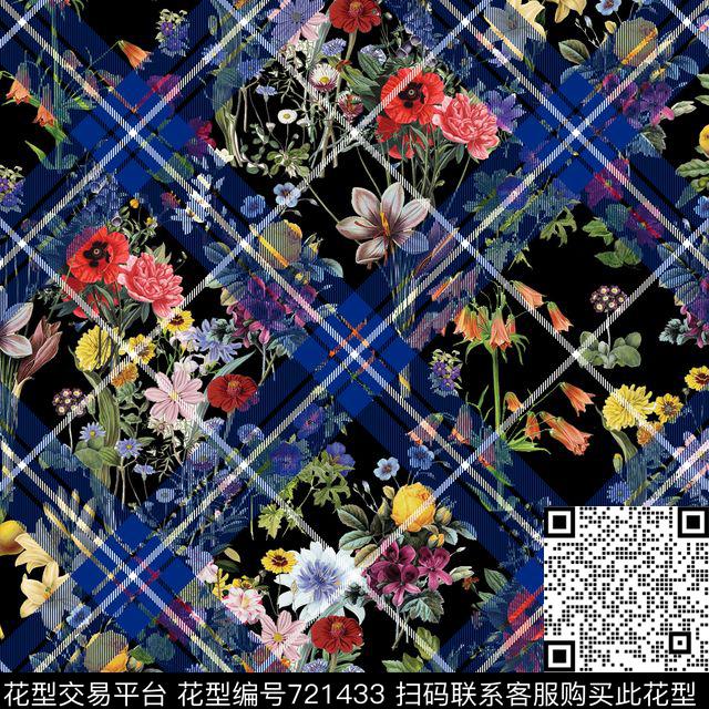 花朵格子苏格兰格传统印花花型下载（图片编号: 721433） - 瓦栏（Walan）