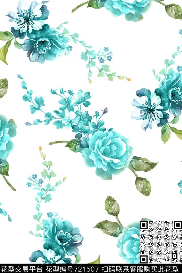 复古手绘玫瑰数码印花花型下载（图片编号: 721507） - 瓦栏（Walan）