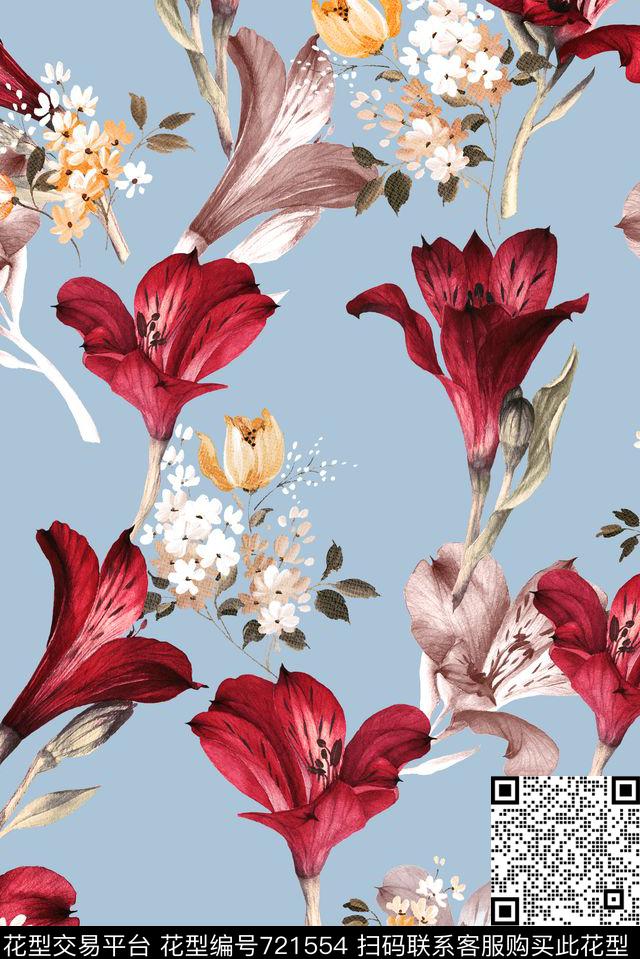 素色底清晰淡雅数码印花花型下载（图片编号: 721554） - 瓦栏（Walan）