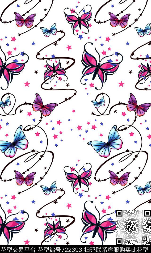 xl-371-1.jpg - 722393 - 蝴蝶 条纹 动物 - 传统印花花型 － 女装花型设计 － 瓦栏