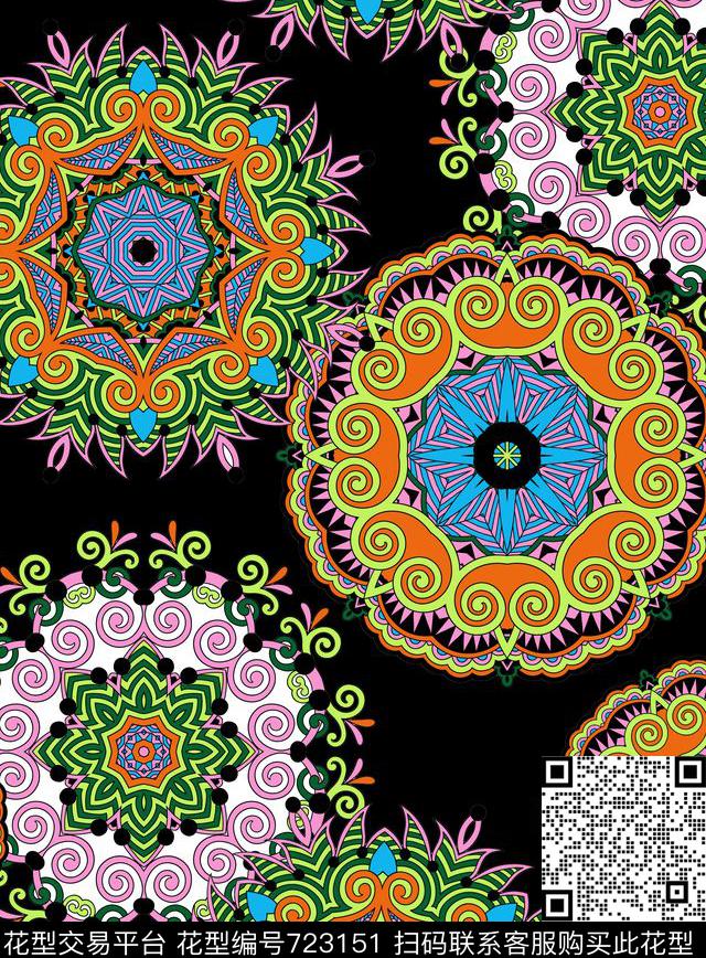 201610-15-4c.jpg - 723151 - 民族风 彩色几何 圆圈 - 传统印花花型 － 女装花型设计 － 瓦栏