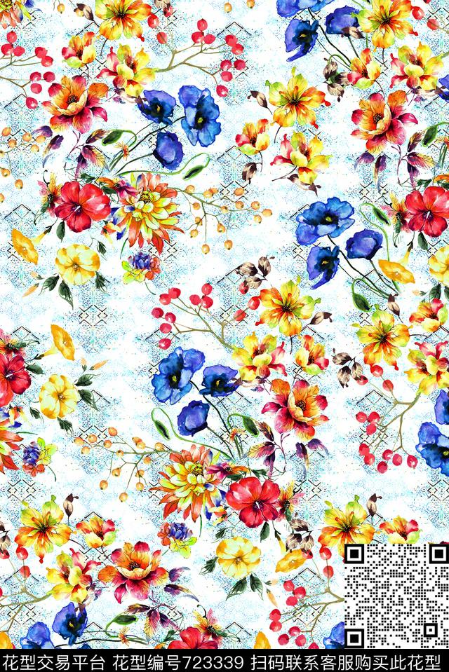花卉水晶底纹.jpg - 723339 - 乱花 花朵 花卉 - 数码印花花型 － 女装花型设计 － 瓦栏