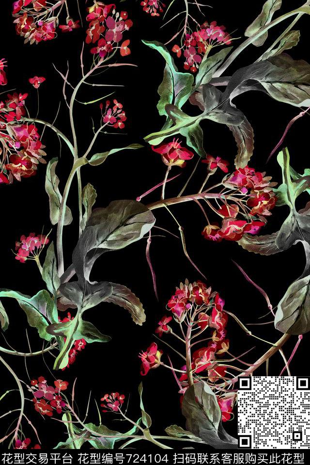 红绿搭配油菜花数码印花花型下载（图片编号: 724104） - 瓦栏（Walan）