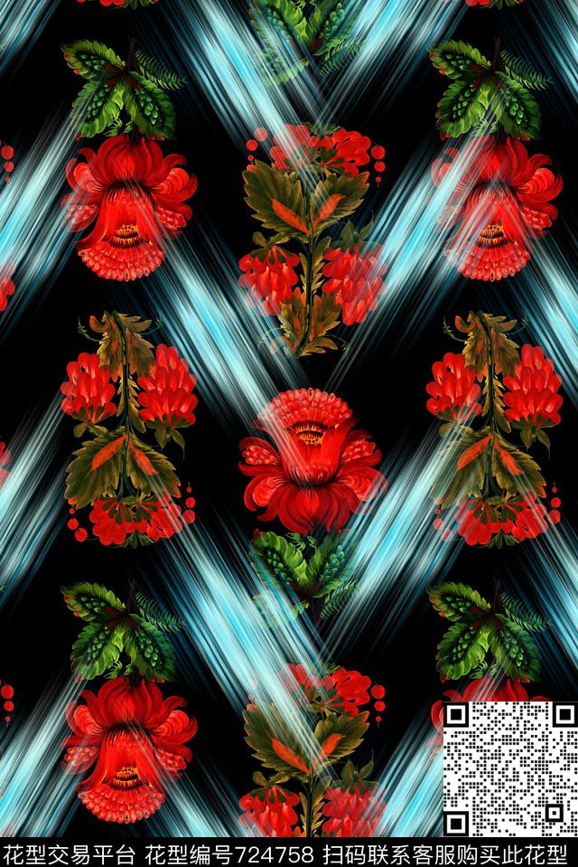抽象波浪花卉.jpg - 724758 - 花朵 花卉 抽象波浪 - 数码印花花型 － 女装花型设计 － 瓦栏
