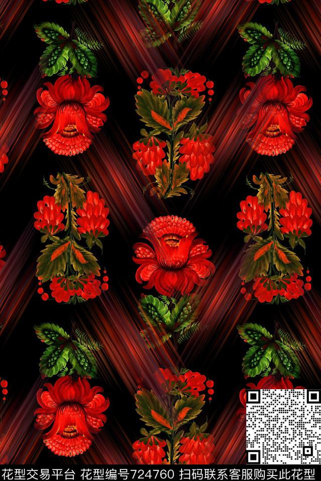 抽象波浪花卉红.jpg - 724760 - 花朵 花卉 抽象波浪 - 数码印花花型 － 女装花型设计 － 瓦栏