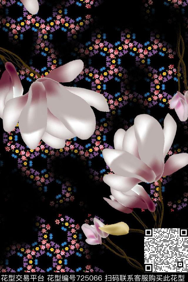 女装中国风花鸟植物数码印花花型下载（图片编号: 725066） - 瓦栏（Walan）