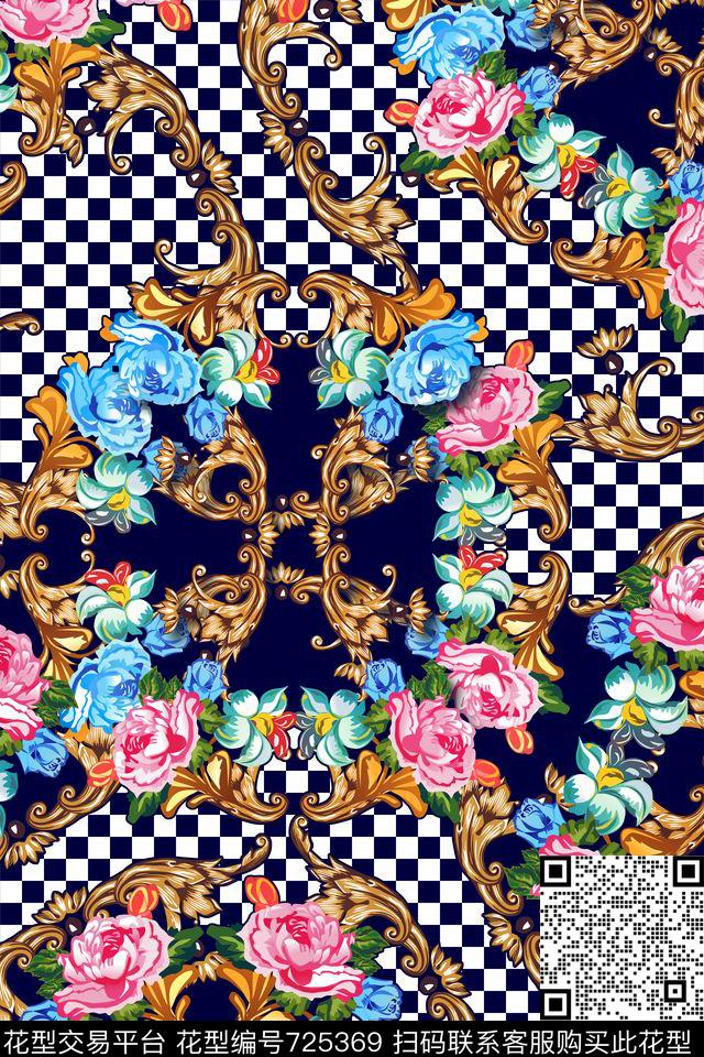 W10-1.jpg - 725369 - 欧式巴洛克 波普艺术 几何格子拼接 - 数码印花花型 － 女装花型设计 － 瓦栏