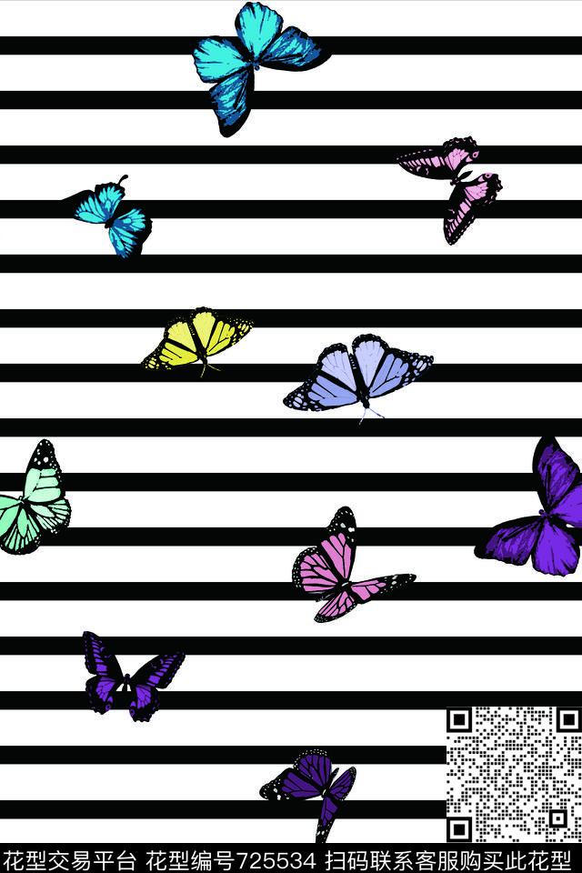 条子 昆虫 蝴蝶 10110 - 725534 - 趣味 昆虫 蝴蝶 - 传统印花花型 － 女装花型设计 － 瓦栏