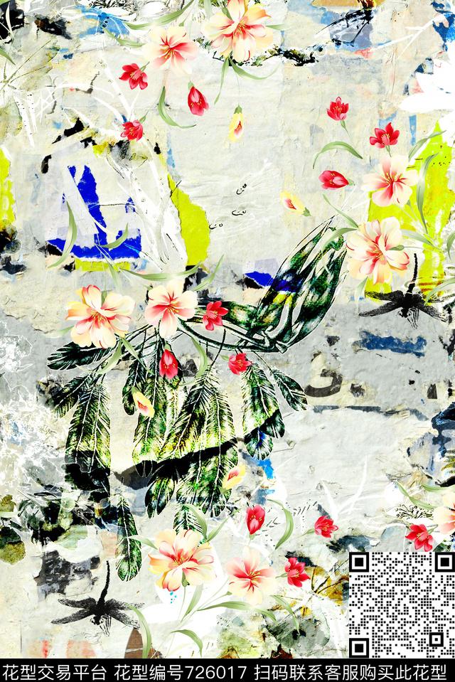 手绘玫瑰花卉数码印花花型下载（图片编号: 726017） - 瓦栏（Walan）