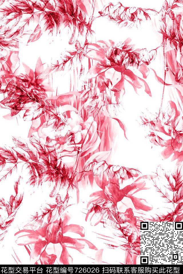 手绘线描抽象数码印花花型下载（图片编号: 726026） - 瓦栏（Walan）