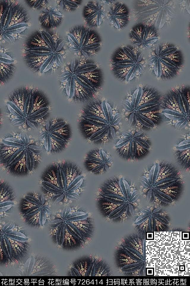 抽象图案海底生物抽象花卉传统印花花型下载（图片编号: 726414） - 瓦栏（Walan）