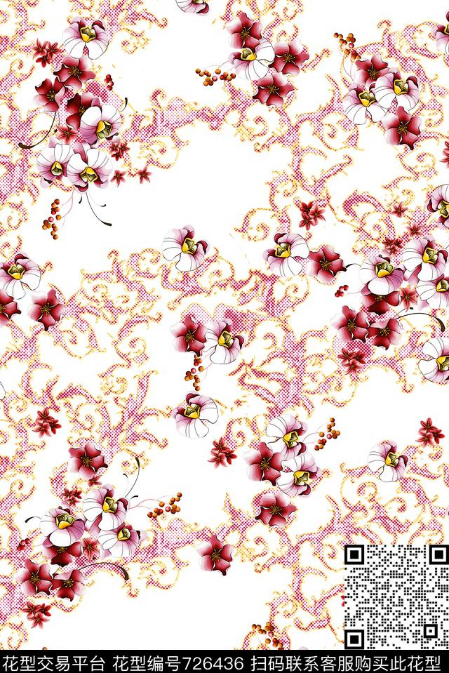 BM-B3207.jpg - 726436 - 乱花 花朵 花卉 - 数码印花花型 － 女装花型设计 － 瓦栏