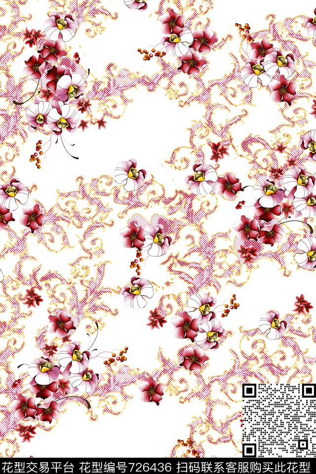 乱花花朵花卉数码印花花型下载（图片编号: 726436） - 瓦栏（Walan）
