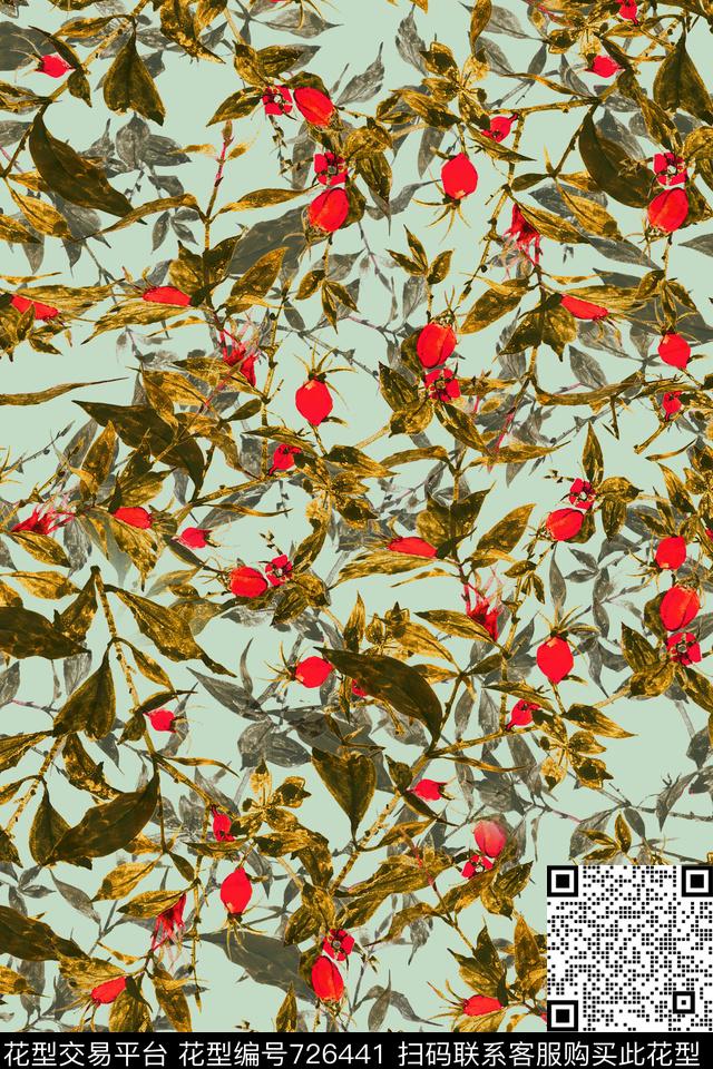 花朵花卉叶子数码印花花型下载（图片编号: 726441） - 瓦栏（Walan）