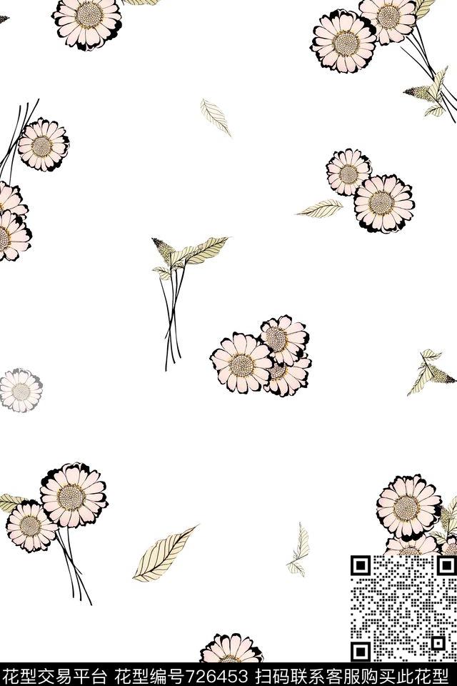 菊花小碎花花卉数码印花花型下载（图片编号: 726453） - 瓦栏（Walan）