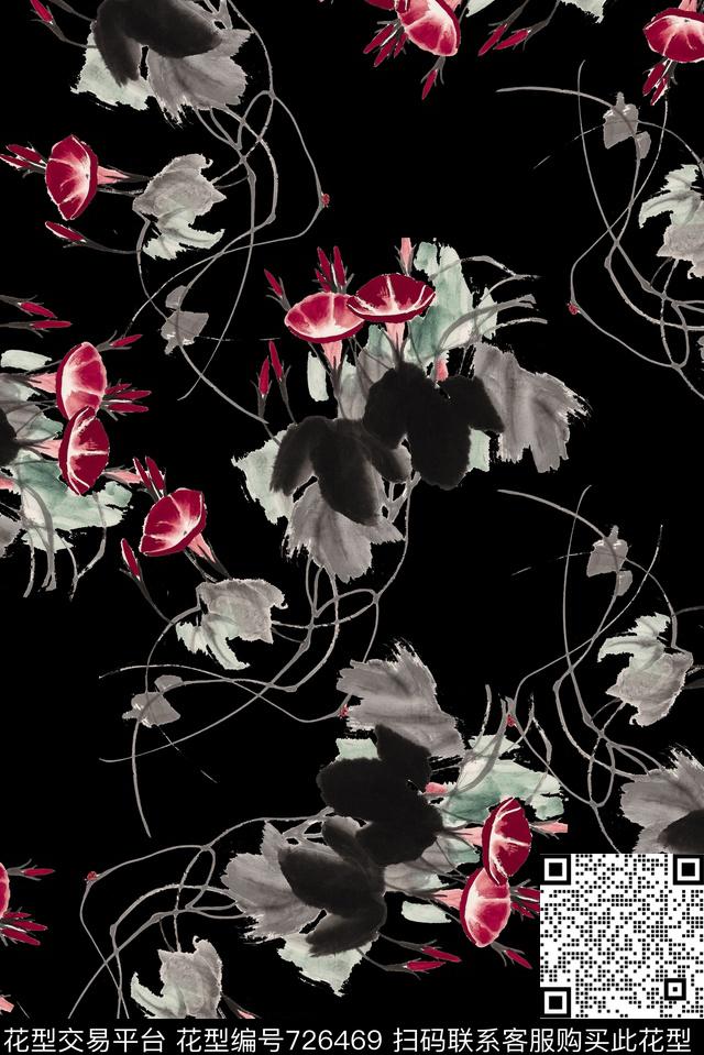 1286a-1.tif - 726469 - 抽象手绘水墨画植物花卉数码印花 时尚潮流女装裙子旗袍中国风印花 欧美复古大牌夹克外套纹理民族风印花 - 数码印花花型 － 女装花型设计 － 瓦栏
